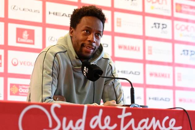 MONTPELLIER, FRANCE - JANUARY 29 : Gael MONFILS (FRA) at the press conference, PK, Pressekonferenz prior to the ATP, Tennis Herren 250 Open Sud de France tournament in Montpellier, France on January 29th, 2024. TENNIS : Open Sud de France ATP 250 - 29 01 2024 ValentinaClaret Panoramic 