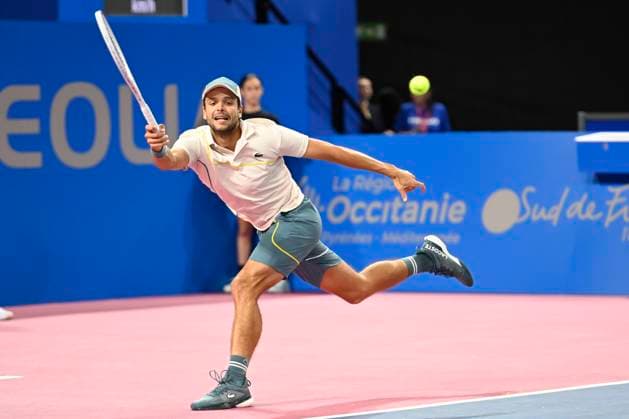 MONTPELLIER, FRANCE - JANUARY 29 : Gregoire BARRERE (FRA) during the doubles 1st round of the ATP, Tennis Herren 250 Open Sud de France tournament in Montpellier, France on January 29th, 2024. TENNIS : Open Sud de France ATP 250 - 29 01 2024 ValentinaClaret Panoramic 