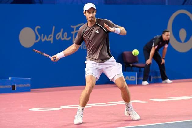 MONTPELLIER, FRANCE - JANUARY 29 : Andy MURRAY (GBR) during the 1st round of the ATP, Tennis Herren 250 Open Sud de France tournament against Benoit PAIRE (FRA) in Montpellier, France on January 29th, 2024 TENNIS : Open Sud de France ATP 250 - 29 01 2024 ValentinaClaret Panoramic 
