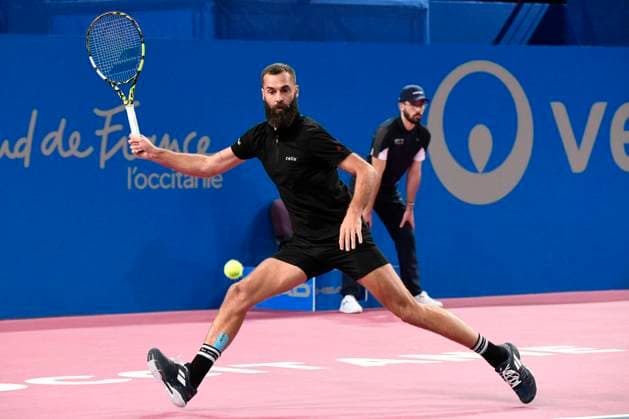 MONTPELLIER, FRANCE - JANUARY 29 : Benoit PAIRE (FRA) during the 1st round of the ATP, Tennis Herren 250 Open Sud de France tournament against Andy MURRAY (GBR) in Montpellier, France on January 29th, 2024. TENNIS : Open Sud de France ATP 250 - 29 01 2024 ValentinaClaret Panoramic 