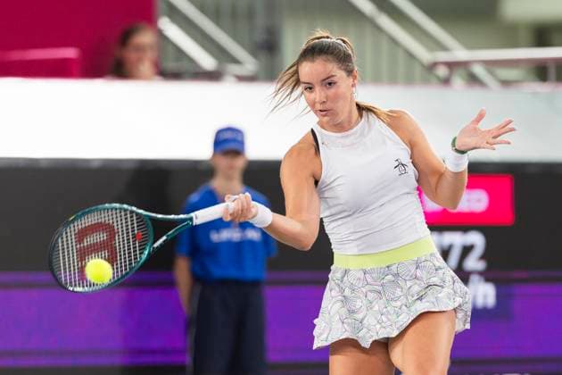 TENNIS - WTA, Tennis Damen Upper Austria Ladies Linz LINZ,AUSTRIA,30.JAN.24 - TENNIS - WTA Tour, Upper Austria Ladies Linz. Image shows Jodie Burrage (GBR).  GEPAxpictures xGintarexKarpaviciute