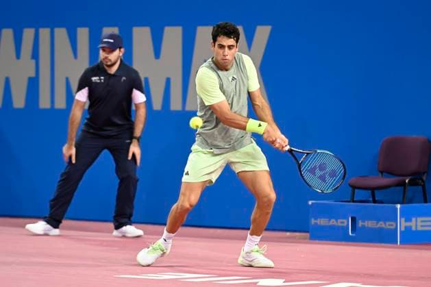 MONTPELLIER, FRANCE - JANUARY 29 : Jaume MUNAR (ESP) vs. Pedro MARTINEZ (ESP) during the 1st round of the ATP, Tennis Herren 250 Open Sud de France tournament against Benoit PAIRE (FRA) in Montpellier, France on January 29th, 2024 TENNIS : Open Sud de France ATP 250 - 29 01 2024 ValentinaClaret Panoramic 