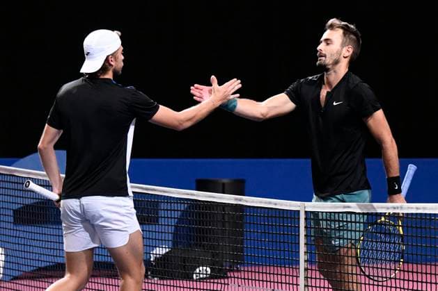 MONTPELLIER, FRANCE - JANUARY 30 : Alexandre MULLER (FRA) wins the 1st round of the ATP, Tennis Herren 250 Open Sud de France tournament vs. Antoine ESCOFFIER (FRA) in Montpellier, France on January 30th, 2024. TENNIS : Open Sud de France ATP 250 - 30 01 2024 ValentinaClaret Panoramic 