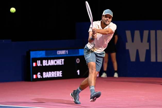 MONTPELLIER, FRANCE - JANUARY 30 : Gregoire BARRERE (FRA) during the 1st round of the ATP, Tennis Herren 250 Open Sud de France tournament vs. Ugo BLANCHET (FRA) in Montpellier, France on January 30th, 2024. TENNIS : Open Sud de France ATP 250 - 30 01 2024 ValentinaClaret Panoramic 