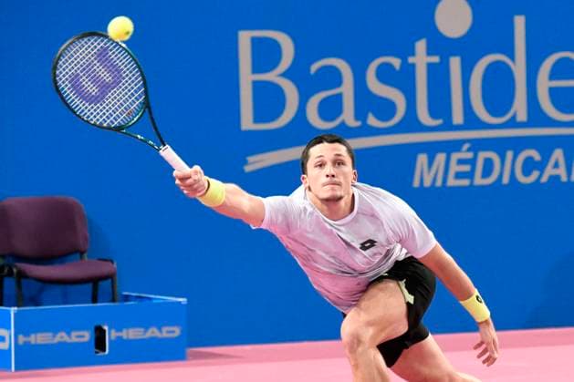 MONTPELLIER, FRANCE - JANUARY 30 : Harold MAYOT (FRA) during the 1st round of the ATP, Tennis Herren 250 Open Sud de France tournament vs. Lucas POUILLE (FRA) in Montpellier, France on January 30th, 2024. TENNIS : Open Sud de France ATP 250 - 30 01 2024 ValentinaClaret Panoramic 