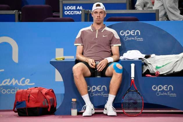 MONTPELLIER, FRANCE - JANUARY 30 : Denis SHAPOVALOV (CAN) during the 1st round of the ATP, Tennis Herren 250 Open Sud de France tournament against Hugo GASTON (FRA) in Montpellier, France on January 30th, 2024. TENNIS : Open Sud de France ATP 250 - 30 01 2024 ValentinaClaret Panoramic 