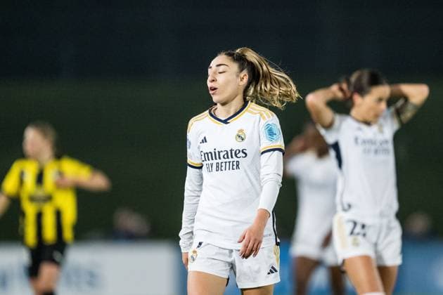 240130 Olga of Real Madrid looks dejected during the UEFA Women s Champions League football match between Real Madrid and Häcken on January 30, 2024 in Madrid. Photo: Mathias Bergeld BILDBYRAN kod MB MB0845 fotboll football soccer fotball champions league real madrid häcken dam bbeng women kvinner depp Copyright: MATHIASxBERGELD BB240130MB049