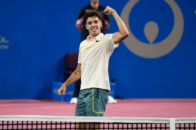 MONTPELLIER, FRANCE - JANUARY 30 : Arthur CAZAUX (FRA) wins the 1st round of the ATP, Tennis Herren 250 Open Sud de France tournament vs. Maximilian MARTERER (GBR) in Montpellier, France on January 30th, 2024. TENNIS : Open Sud de France ATP 250 - 30 01 2024 ValentinaClaret Panoramic 