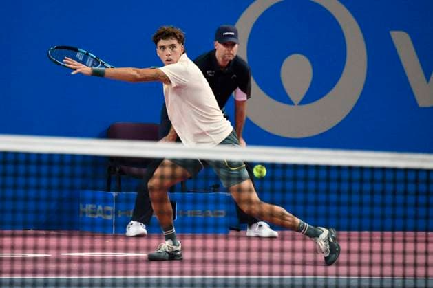 MONTPELLIER, FRANCE - JANUARY 30 : Arthur CAZAUX (FRA) during the 1st round of the ATP, Tennis Herren 250 Open Sud de France tournament vs. Maximilian MARTERER (GBR) in Montpellier, France on January 30th, 2024. TENNIS : Open Sud de France ATP 250 - 30 01 2024 ValentinaClaret Panoramic 