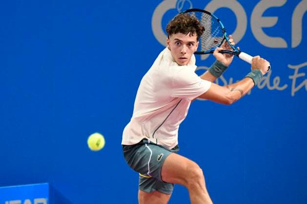 MONTPELLIER, FRANCE - JANUARY 30 : Arthur CAZAUX (FRA) during the 1st round of the ATP, Tennis Herren 250 Open Sud de France tournament vs. Maximilian MARTERER (GBR) in Montpellier, France on January 30th, 2024. TENNIS : Open Sud de France ATP 250 - 30 01 2024 ValentinaClaret Panoramic 