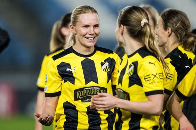 240130 Josefine Rybrink of Häcken celebrates after the UEFA Women s Champions League football match between Real Madrid and Häcken on January 30, 2024 in Madrid. Photo: Mathias Bergeld BILDBYRAN kod MB MB0845 fotboll football soccer fotball champions league real madrid häcken dam bbeng women kvinner jubel Copyright: MATHIASxBERGELD BB240130MB068