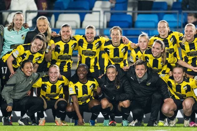 Sport Bilder des Tages 240130 Players of Häcken celebrate after the UEFA Women s Champions League football match between Real Madrid and Häcken on January 30, 2024 in Madrid. Photo: Mathias Bergeld BILDBYRAN kod MB MB0845 fotboll football soccer fotball champions league real madrid häcken dam bbeng women kvinner jubel Copyright: MATHIASxBERGELD BB240130MB077