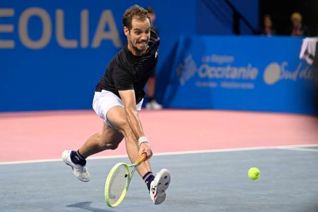 MONTPELLIER, FRANCE - JANUARY 30 : Richard GASQUET (FRA) during the 1st round of the ATP, Tennis Herren 250 Open Sud de France tournament vs. Pablo LLAMAS RUIZ (ESP) in Montpellier, France on January 30th, 2024. TENNIS : Open Sud de France ATP 250 - 30 01 2024 ValentinaClaret Panoramic 