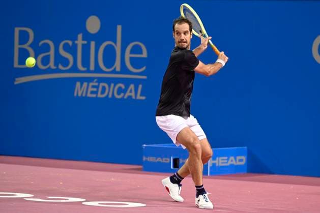 MONTPELLIER, FRANCE - JANUARY 30 : Richard GASQUET (FRA) during the 1st round of the ATP, Tennis Herren 250 Open Sud de France tournament vs. Pablo LLAMAS RUIZ (ESP) in Montpellier, France on January 30th, 2024. TENNIS : Open Sud de France ATP 250 - 30 01 2024 ValentinaClaret Panoramic 