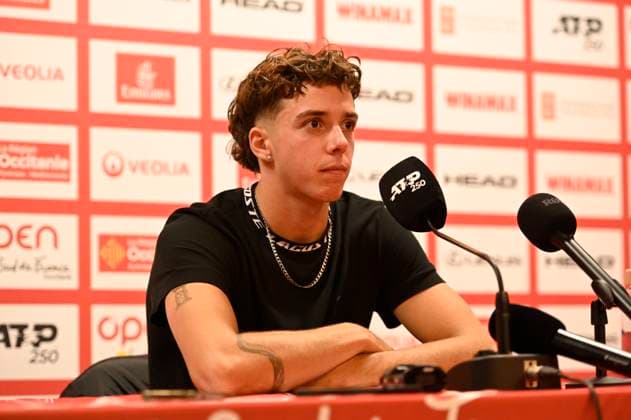 MONTPELLIER, FRANCE - JANUARY 30 : Arthur CAZAUX (FRA) at the press conference, PK, Pressekonferenz prior to the ATP, Tennis Herren 250 Open Sud de France tournament in Montpellier, France on January 30th, 2024. TENNIS : Open Sud de France ATP 250 - 30 01 2024 ValentinaClaret Panoramic 