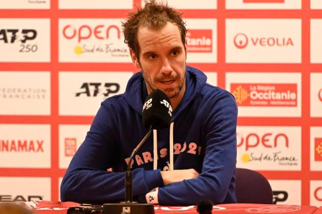 MONTPELLIER, FRANCE - JANUARY 30 : Richard GASQUET (FRA) at the press conference, PK, Pressekonferenz prior to the ATP, Tennis Herren 250 Open Sud de France tournament in Montpellier, France on January 30th, 2024. TENNIS : Open Sud de France ATP 250 - 30 01 2024 ValentinaClaret Panoramic 