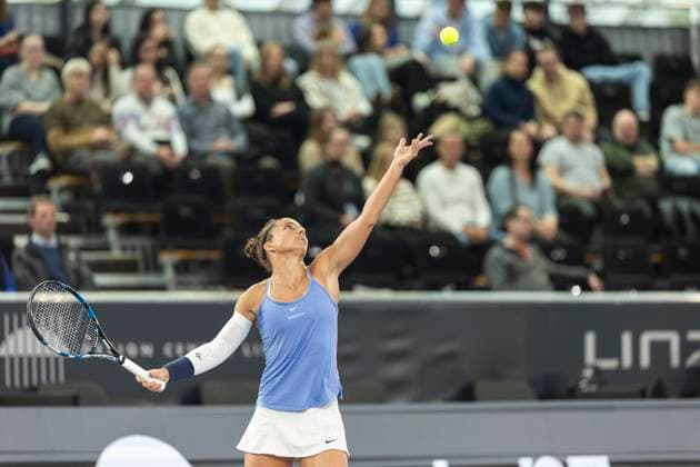 TENNIS - WTA, Tennis Damen Upper Austria Ladies Linz LINZ,AUSTRIA,31.JAN.24 - TENNIS - WTA Tour, Upper Austria Ladies Linz, female conference. Image shows Sara Errani (ITA).  GEPAxpictures xGintarexKarpaviciute