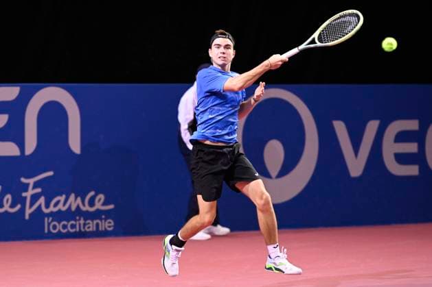 MONTPELLIER, FRANCE - JANUARY 31 : Dalibor SVRCINA (CZE) during the 1st round of the ATP, Tennis Herren 250 Open Sud de France tournament vs. Alexander SHEVCHENKO (KAZ) in Montpellier, France on January 31st, 2024. TENNIS : Open Sud de France ATP 250 - 31 01 2024 ValentinaClaret Panoramic 