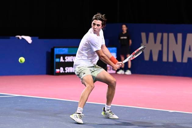 MONTPELLIER, FRANCE - JANUARY 31 : Alexander SHEVCHENKO (KAZ) during the 1st round of the ATP, Tennis Herren 250 Open Sud de France tournament vs. Dalibor SVRCINA (CZE) in Montpellier, France on January 31st, 2024. TENNIS : Open Sud de France ATP 250 - 31 01 2024 ValentinaClaret Panoramic 