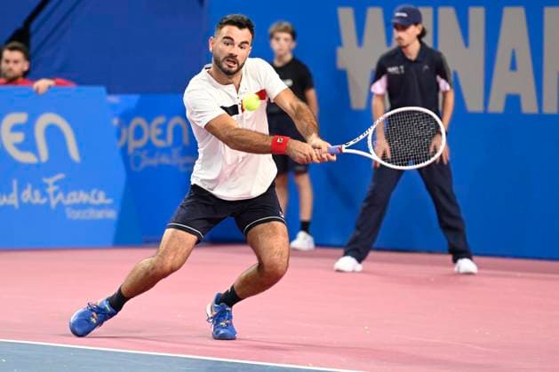 MONTPELLIER, FRANCE - JANUARY 31 : Sadio DOUMBIA (FRA) et Fabien REBOUL (FRA) during the doubles 1st round of the ATP, Tennis Herren 250 Open Sud de France tournament vs. Constantin FRANTZEN (GER) and Hendrik JEBENS (GER) in Montpellier, France on January 31st, 2024. TENNIS : Open Sud de France ATP 250 - 31 01 2024 ValentinaClaret Panoramic 