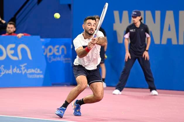 MONTPELLIER, FRANCE - JANUARY 31 : Sadio DOUMBIA (FRA) et Fabien REBOUL (FRA) during the doubles 1st round of the ATP, Tennis Herren 250 Open Sud de France tournament vs. Constantin FRANTZEN (GER) and Hendrik JEBENS (GER) in Montpellier, France on January 31st, 2024. TENNIS : Open Sud de France ATP 250 - 31 01 2024 ValentinaClaret Panoramic 