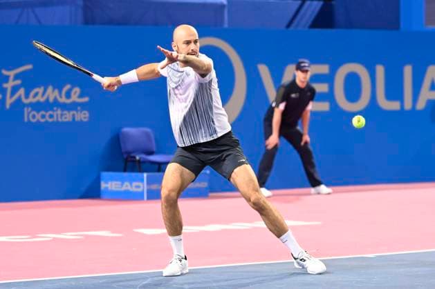 MONTPELLIER, FRANCE - JANUARY 31 : Constantin FRANTZEN (GER) and Hendrik JEBENS (GER) during the doubles 1st round of the ATP, Tennis Herren 250 Open Sud de France tournament vs. Sadio DOUMBIA (FRA) et Fabien REBOUL (FRA) in Montpellier, France on January 31st, 2024. TENNIS : Open Sud de France ATP 250 - 31 01 2024 ValentinaClaret Panoramic 