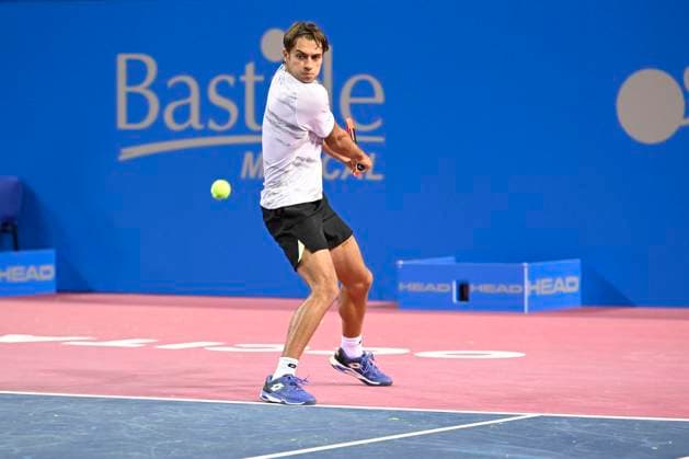 MONTPELLIER, FRANCE - JANUARY 31 : Flavio COBOLLI (ITA) during the 1st round of the ATP, Tennis Herren 250 Open Sud de France tournament vs. Gael MONFILS (FRA) in Montpellier, France on January 31st, 2024. TENNIS : Open Sud de France ATP 250 - 31 01 2024 ValentinaClaret Panoramic 