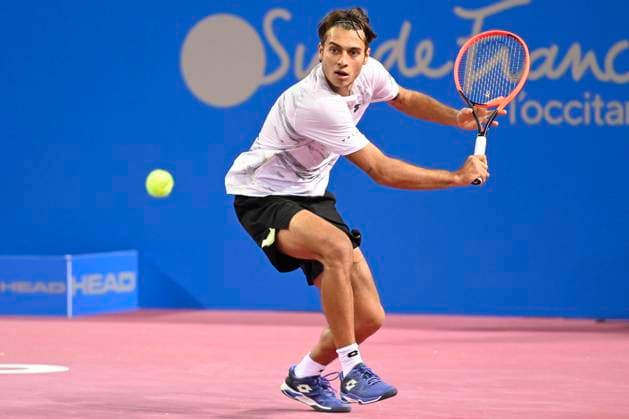 MONTPELLIER, FRANCE - JANUARY 31 : Flavio COBOLLI (ITA) during the 1st round of the ATP, Tennis Herren 250 Open Sud de France tournament vs. Gael MONFILS (FRA) in Montpellier, France on January 31st, 2024. TENNIS : Open Sud de France ATP 250 - 31 01 2024 ValentinaClaret Panoramic 