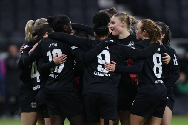 Deutsche Bank Park, Frankfurt Main Germany 31.01.2024 UEFA Women s Champions League match Grouppe A SGE Eintracht Frankfurt - Rosengard v.l., Torjubel, Goal celebration, celebrate the goal Eintracht Frankfurt, 5:0 Copyright: JoaquimxFerreira