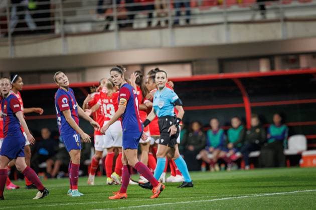 Marie-Yasmine Alidou d Anjou celebrates after scoring goal during UEFA Women Champions League 23 24 game between SL Benfica and FC Barcelona, Barca at Benfica Campus, Seixal, Lisbon, Portugal. (Maciej Rogowski) Lisbon Estadio Da Luz Portugal Copyright: xMaciejxRogowskix slbfcb-12