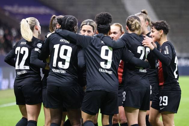 Deutsche Bank Park, Frankfurt Main Germany 31.01.2024 UEFA Women s Champions League match Grouppe A SGE Eintracht Frankfurt - Rosengard v.l., Torjubel, Goal celebration, celebrate the goal Eintracht Frankfurt Copyright: JoaquimxFerreira