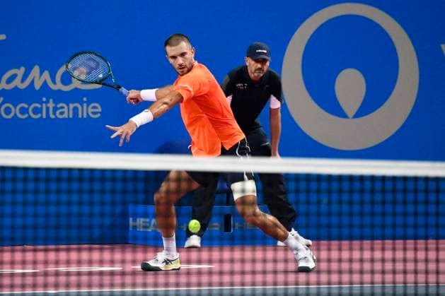MONTPELLIER, FRANCE - FEBRUARY 1 : Borna CORIC (CRO) during the 2nd round of the ATP, Tennis Herren 250 Open Sud de France tournament vs. Pedro MARTINEZ (ESP) in Montpellier, France on February 1st, 2024. TENNIS : Open Sud de France ATP 250 - 01 02 2024 ValentinaClaret Panoramic 