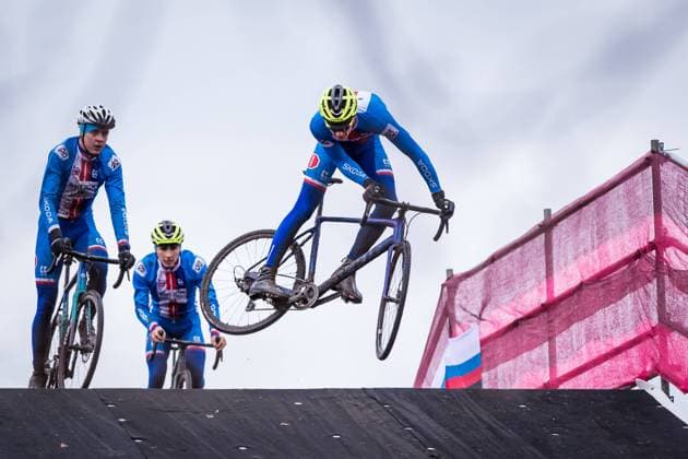 Bilder des Jahres 2024, Sport 02 Feburar Sport Themen der Woche KW05 Sport Bilder des Tages Training rides on the track before the UCI Cyclo-cross World Championships in Tabor, Czech Republic, was held on February 1, 2024. Czech racer Tomas Kraus, right. (CTKxPhoto JaroslavxSvoboda) CTKPhotoP2024020107194  CTKPhotoP2024020107194