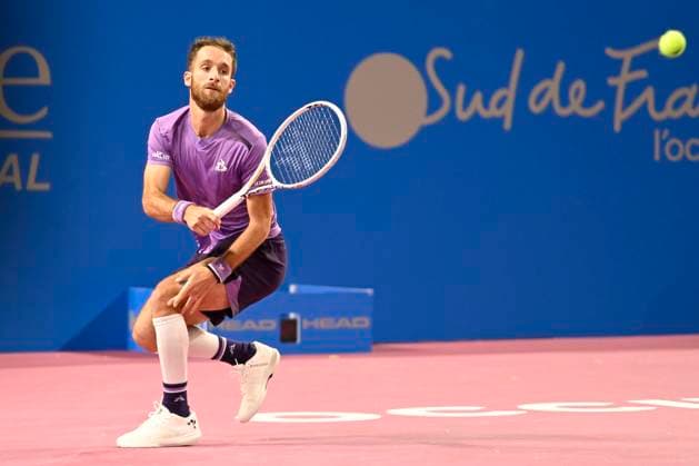 MONTPELLIER, FRANCE - FEBRUARY 1 : Constant LESTIENNE (FRA) during the 2nd round of the ATP, Tennis Herren 250 Open Sud de France tournament vs. Flavio COBOLLI (ITA) in Montpellier, France on February 1st, 2024. TENNIS : Open Sud de France ATP 250 - 01 02 2024 ValentinaClaret Panoramic 