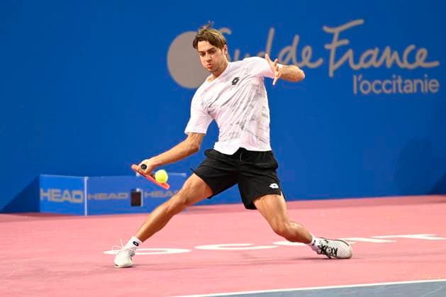 MONTPELLIER, FRANCE - FEBRUARY 1 : Flavio COBOLLI (ITA) during the 2nd round of the ATP, Tennis Herren 250 Open Sud de France tournament vs. Constant LESTIENNE (FRA) in Montpellier, France on February 1st, 2024. TENNIS : Open Sud de France ATP 250 - 01 02 2024 ValentinaClaret Panoramic 