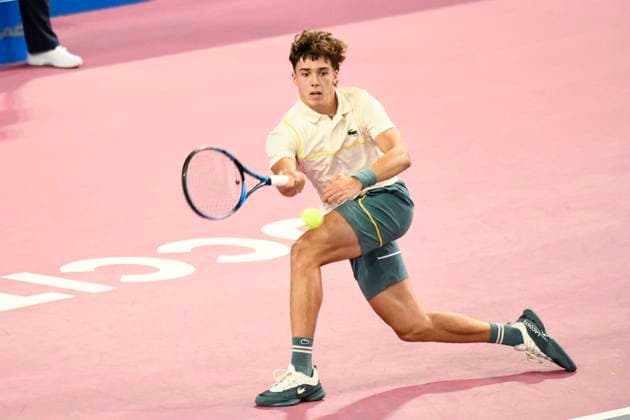 MONTPELLIER, FRANCE - FEBRUARY 1 : Arthur CAZAUX (FRA) during the 2nd round of the ATP, Tennis Herren 250 Open Sud de France tournament vs. Felix AUGER-ALIASSIME (CAN) in Montpellier, France on February 1st, 2024. TENNIS : Open Sud de France ATP 250 - 01 02 2024 ValentinaClaret Panoramic 