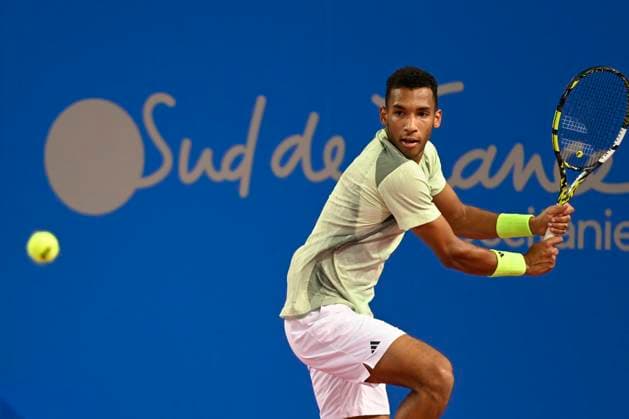 MONTPELLIER, FRANCE - FEBRUARY 1 : Felix AUGER-ALIASSIME (CAN) during the 2nd round of the ATP, Tennis Herren 250 Open Sud de France tournament vs. Arthur CAZAUX (FRA) in Montpellier, France on February 1st, 2024. TENNIS : Open Sud de France ATP 250 - 01 02 2024 ValentinaClaret Panoramic 