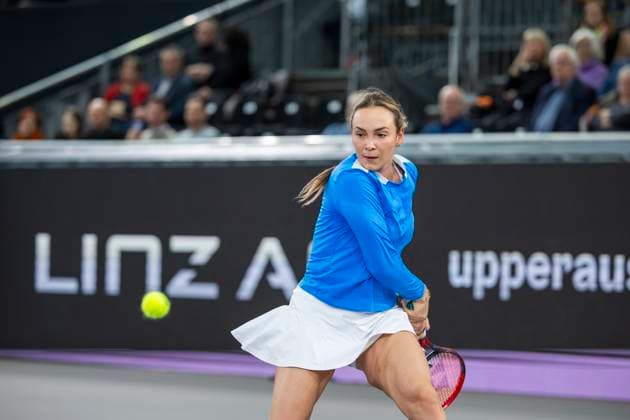 Sport Bilder des Tages TENNIS - WTA, Tennis Damen Upper Austria Ladies Linz LINZ,AUSTRIA,02.FEB.24 - TENNIS - WTA Tour, Upper Austria Ladies Linz. Image shows Donna Vekic (CRO).  GEPAxpictures xGintarexKarpaviciute
