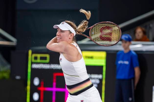 TENNIS - WTA, Tennis Damen Upper Austria Ladies Linz LINZ,AUSTRIA,02.FEB.24 - TENNIS - WTA Tour, Upper Austria Ladies Linz. Image shows Ekaterina Alexandrova (RUS).  GEPAxpictures xGintarexKarpaviciute