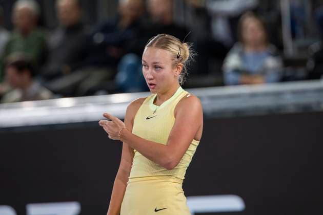 TENNIS - WTA, Tennis Damen Upper Austria Ladies Linz LINZ,AUSTRIA,02.FEB.24 - TENNIS - WTA Tour, Upper Austria Ladies Linz. Image shows Anastasia Potapova (RUS).  GEPAxpictures xGintarexKarpaviciute