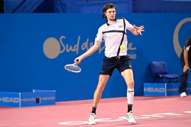 MONTPELLIER, FRANCE - FEBRUARY 2 : Alexander BUBLIK (KAZ) during the 1 4 final of the ATP, Tennis Herren 250 Open Sud de France tournament vs. Alexander SHEVCHENKO (KAZ) in Montpellier, France on February 2nd, 2024. TENNIS : Open Sud de France ATP 250 - 02 02 2024 ValentinaClaret Panoramic 