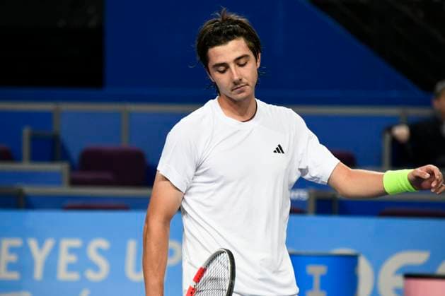 MONTPELLIER, FRANCE - FEBRUARY 2 : Alexander SHEVCHENKO (KAZ) deception during the 1 4 final of the ATP, Tennis Herren 250 Open Sud de France tournament vs. Alexander BUBLIK (KAZ) in Montpellier, France on February 2nd, 2024. TENNIS : Open Sud de France ATP 250 - 02 02 2024 ValentinaClaret Panoramic 