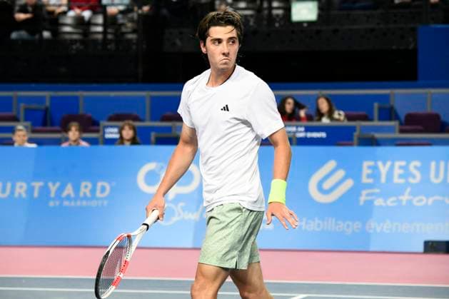 MONTPELLIER, FRANCE - FEBRUARY 2 : Alexander SHEVCHENKO (KAZ) during the 1 4 final of the ATP, Tennis Herren 250 Open Sud de France tournament vs. Alexander BUBLIK (KAZ) in Montpellier, France on February 2nd, 2024. TENNIS : Open Sud de France ATP 250 - 02 02 2024 ValentinaClaret Panoramic 
