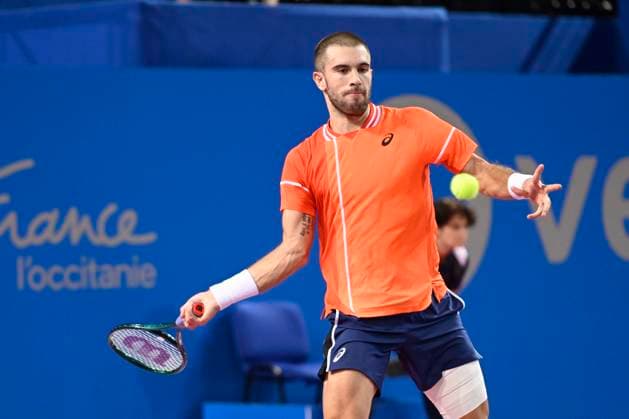 MONTPELLIER, FRANCE - FEBRUARY 2 : Borna CORIC (CRO) during the 1 4 final of the ATP, Tennis Herren 250 Open Sud de France tournament vs. Flavio COBOLLI (ITA) in Montpellier, France on February 2nd, 2024. TENNIS : Open Sud de France ATP 250 - 02 02 2024 ValentinaClaret Panoramic 