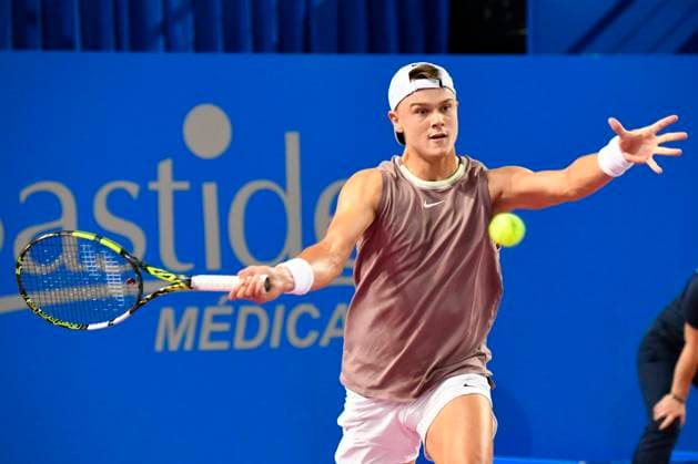 MONTPELLIER, FRANCE - FEBRUARY 3 : Holger RUNE (DEN) during the 1 2 final of the ATP, Tennis Herren 250 Open Sud de France tournament vs. Borna CORIC (CRO) in Montpellier, France on February 3rd, 2024. TENNIS : Open Sud de France ATP 250 - 03 02 2024 ValentinaClaret Panoramic 