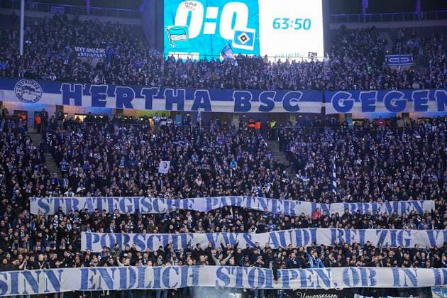 Ostkurve Hertha Fans, GER, Hertha BSC vs. Hamburger SV, Fussball Herren, 2. Bundesliga, Saison 2023 2024, 20. Spieltag, 03.02.2024. (DFL REGULATIONS PROHIBIT ANY USE OF PHOTOGRAPHS AS IMAGE SEQUENCES AND OR QUASI - VIDEO). GER, Hertha BSC vs. Hamburger SV, Fussball Herren, 2. Bundesliga, Saison 2023 2024, 20. Spieltag, 03.02.2024. Berlin