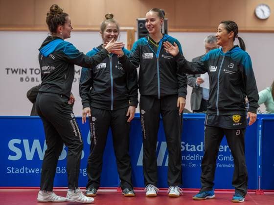 Alexandra Kaufmann (SV Böblingen, 04)¨Airi Avameri (SV Böblingen, 03)¨Annett Kaufmann (SV Böblingen, 02)¨Qianhong Gotsch (SV Böblingen, 01)¨¨SV Böblingen vs TSV Dachau, Tischtennis, Bundesliga Damen, Saison 2024, 04.02.2024, SV Böblingen vs TSV Dachau, Tischtennis, Bundesliga Damen, Saison 2024, 04.02.2024 Böblingen