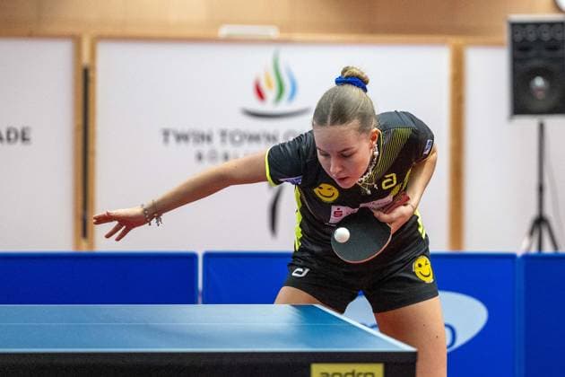 Annett Kaufmann (SV Böblingen, 02)¨¨SV Böblingen vs TSV Dachau, Tischtennis, Bundesliga Damen, Saison 2024, 04.02.2024, SV Böblingen vs TSV Dachau, Tischtennis, Bundesliga Damen, Saison 2024, 04.02.2024 Böblingen