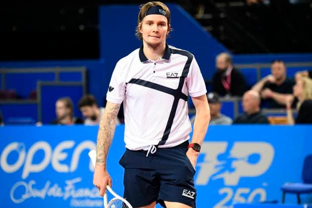 MONTPELLIER, FRANCE - FEBRUARY 4 : Alexander BUBLIK (KAZ) during the final of the ATP, Tennis Herren 250 Open Sud de France tournament vs. Borna CORIC (CRO) in Montpellier, France on February 4th, 2024. TENNIS : Open Sud de France ATP 250 - 04 02 2024 ValentinaClaret Panoramic 