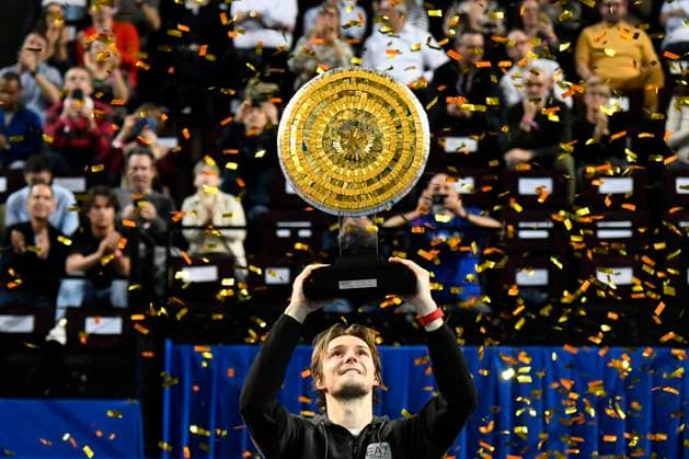 MONTPELLIER, FRANCE - FEBRUARY 4 : Alexander BUBLIK (KAZ) winner of the ATP, Tennis Herren 250 Open Sud de France tournament in Montpellier, France on February 4th, 2024. TENNIS : Open Sud de France ATP 250 - 04 02 2024 ValentinaClaret Panoramic 